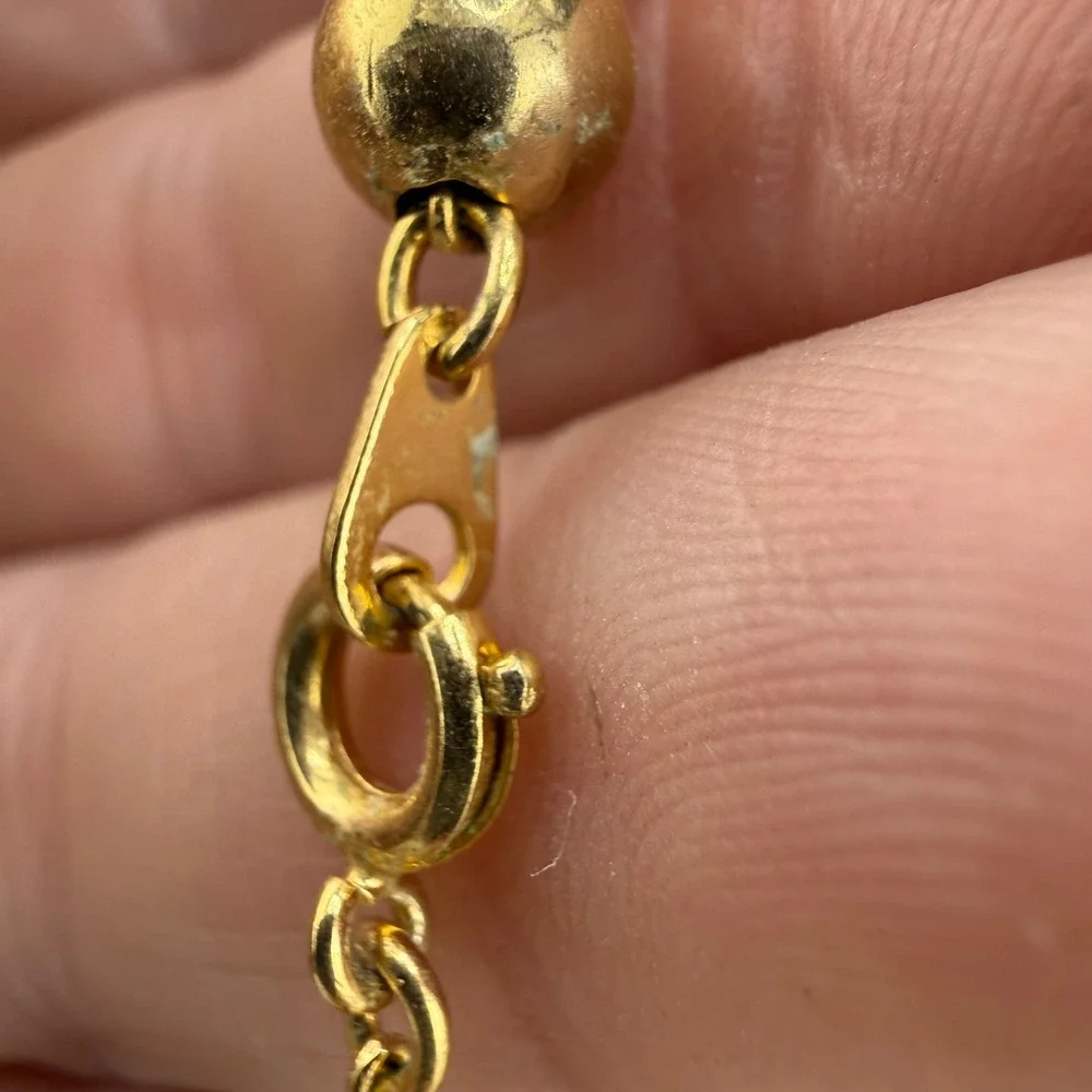 Vintage Ball Bead Necklace 6mm Gold Tone Polished Classic Strand 32